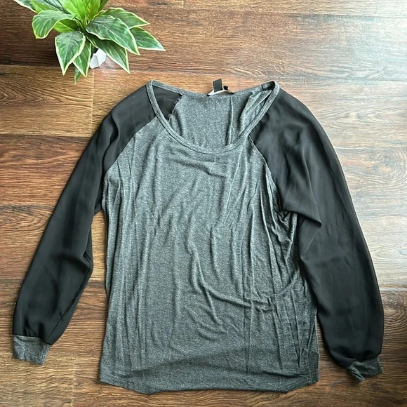 Forever 21 Long Sleeve Shirt with Sheer Sleeves | Black and Gray Long Sleeve - Picture 1 of 10